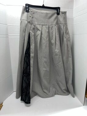 Daisy Street Pleated Gray Women’s Skirt with Black Lace Inset